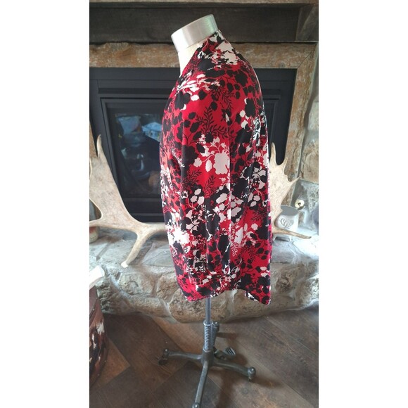 Jaclyn Smith Tops‎ Women’s XL  Red Black White Floral Blouse 3/4 Sleeve Shirt - Picture 5 of 9
